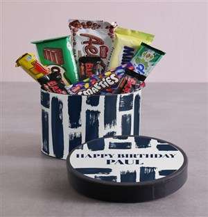 Personalised Blue Brush Strokes Birthday Hat Box