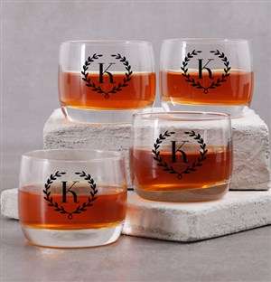 Personalised Mongram Wreath Whiskey Glass