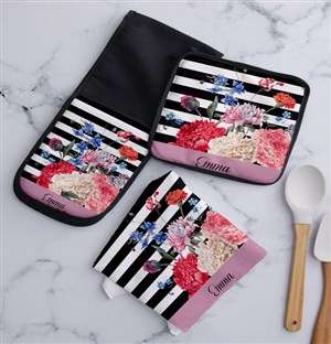 Personalised Stripe And Floral Kitchen Set