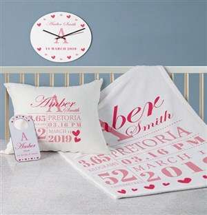 Personalised Baby Girl Birth Bed Set