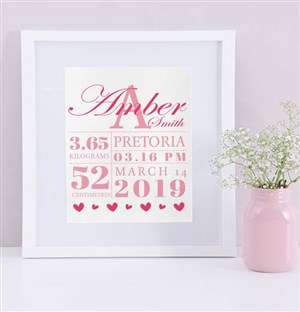 Personalised Framed Baby Girl Birth Print