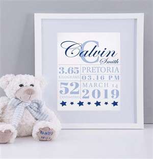Personalised Framed Baby Boy Birth Print