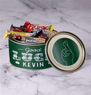 Personalised Good Luck Chocolate Passions Tin