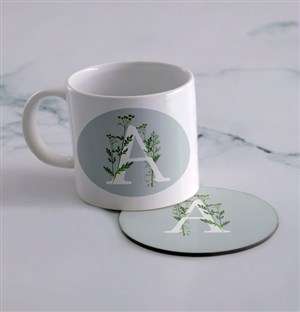 Personalised Floral Monogram Mug And Coaster Set