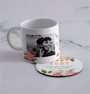 Personalised Floral Photo Mug And Coaster Set