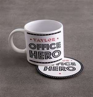 Personalised Office Hero Mug And Coaster Set