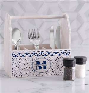 Personalised Blue and White Utensil Holder