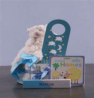 Personalised Lamb Baby and Mommy Nappy Cake Blue