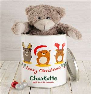 Personalised Christmas Characters Teddy Tin