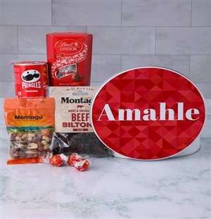 Personalised Red Geometric Gourmet Tin
