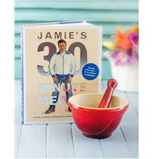 Jamie Oliver Book with Le Creuset Mortar and Pestl