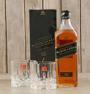 Black Label and Crystal Glasses