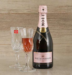 Pink Moet and Crystal Flute Glasses