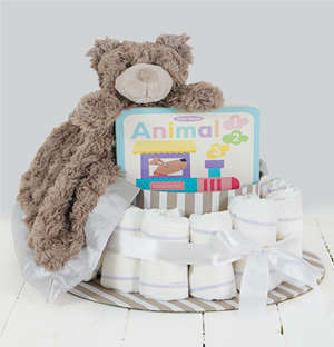 Grey Cuddle Story Time Nappy Cake