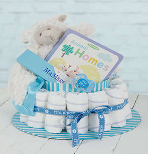 Blue Baa Baa Baby and Mommy Nappy Cake