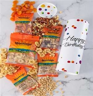 Happy Colourful Birthday Fruit And Nuts Tube