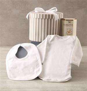 Grey Striped Baby Clothing Hat Box Hamper