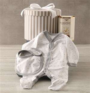 Striped Grey Baby Clothing Hat Box Hamper