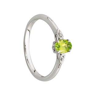 Oval Peridot and Diamond White Gold Ring