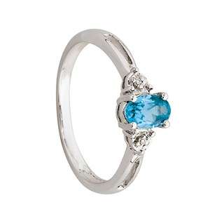 9kt White Gold Oval Blue Topaz And Diamond Ring