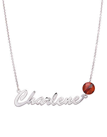 MeMi Identity Silver Large Name Garnet Necklace