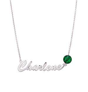 MeMi Identity Silver Round Emerald Name Necklace