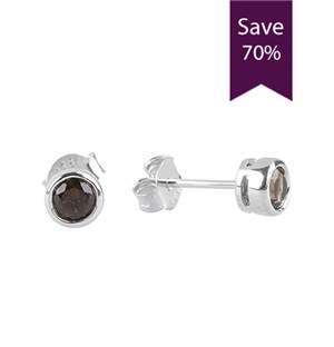 Silver Smoky Round Tube Set Topaz Earrings