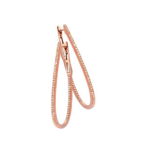9KT Rose Gold Diamond Oval Hoop Earrings