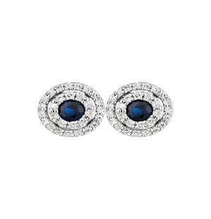 9KT Round Diamond and Sapphire Earrings