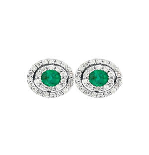9KT Round Diamond and Emerald Earrings