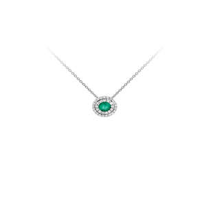 9KT Round Diamond and Emerald Necklace