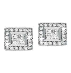 9KT White Gold Princess Square Diamond Earrings