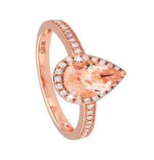 9KT Pear Shape Morganite and Diamond Ring