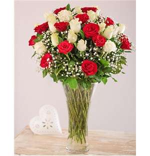 SGNETA36 Red and White Roses in a Vase