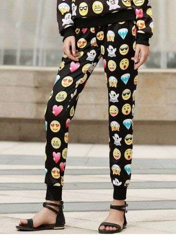 Emoji Print Drawstring Pants For Women