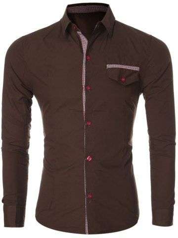 Plaid Spliced Long Sleeve Slim Fit Formal Shirt