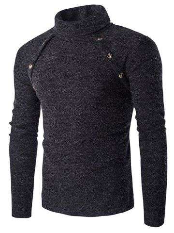 Button Design Turtleneck Sweater - Medium