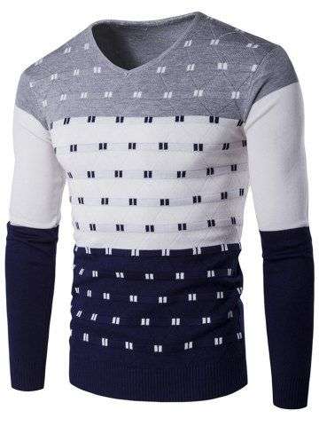 V Neck Geometric Pattern Color Block Sweater