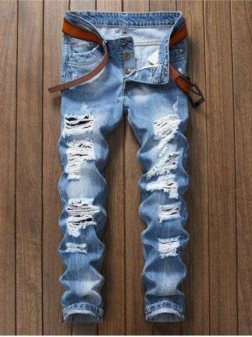 Straight Leg Ripped Jeans