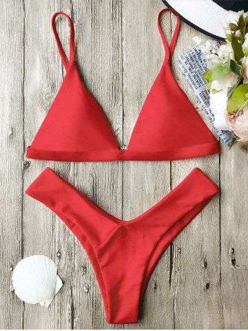 Spaghetti Straps Soft Pad Thong Bikini Set