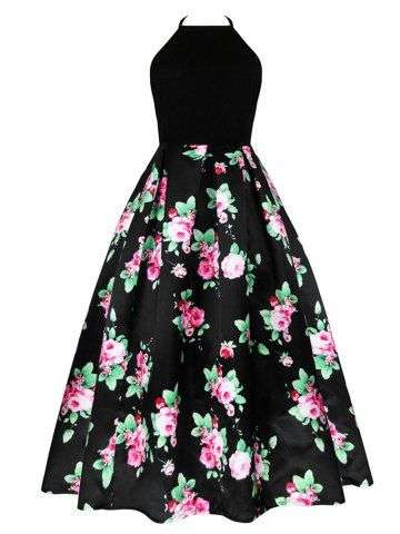 Back Cutout Halter Floral Dress