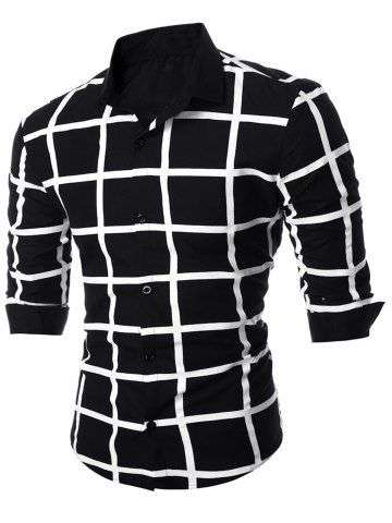 Geometric Grid Checkered Long Sleeve Shirt