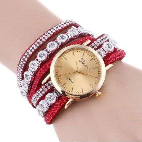 Rhinestoned Layered Wrap Bracelet Watch