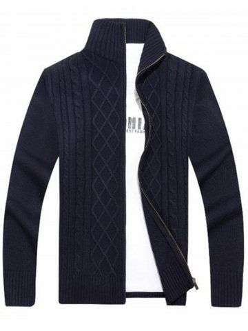 High Neck Cable Knit Sweater Cardigan