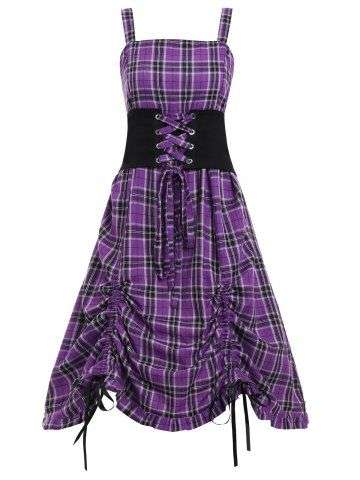 Plus Size Plaid Lace Up Corset Waist Dress