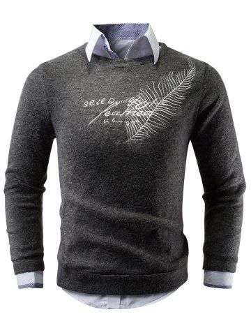 Feather Embroidery Crew Neck Sweater
