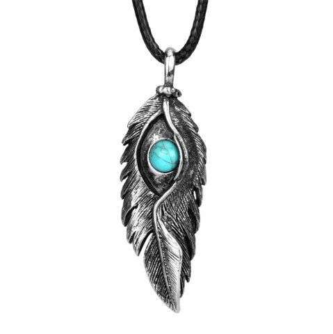 Fashion Accessories Ancient Silver Eagle Eye Feather with Turquoise Necklace