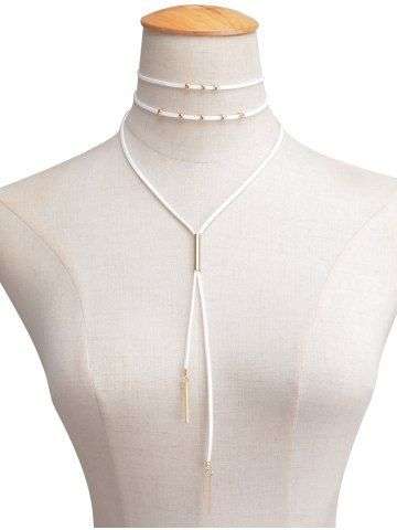Faux Leather Velvet Beaded Bar Layered Choker