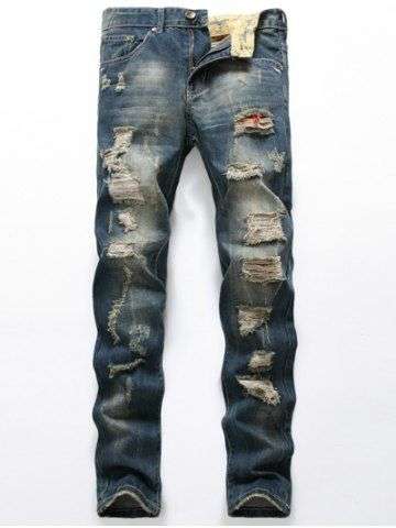 Ripped Zipper Fly Denim Jeans