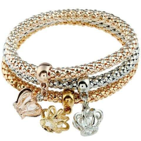 3PCS Rhinestone Crown Charm Bracelets